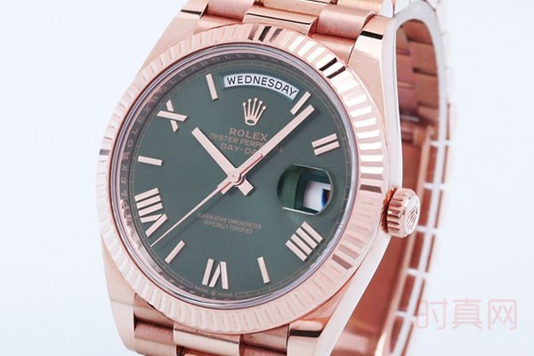 劳力士星期日历型系列18k玫瑰金绿色手表
