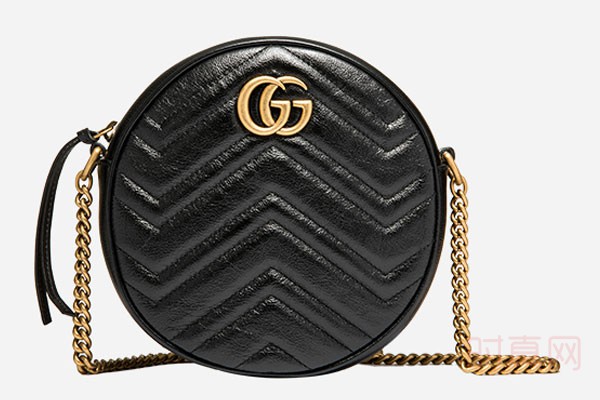 奢侈品古驰黑色GG Marmont系列圆饼包包